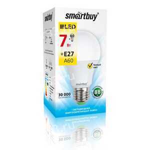Лампа светодиодная SmartBuy A60, E27, груша, 7Вт/220-240V/3000K