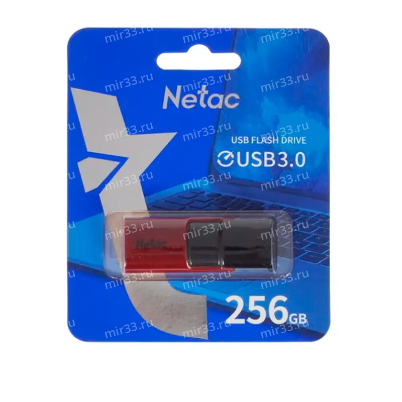 Флеш-накопитель 256Gb Netac U182, USB 3.0, пластик, чёрный, красный