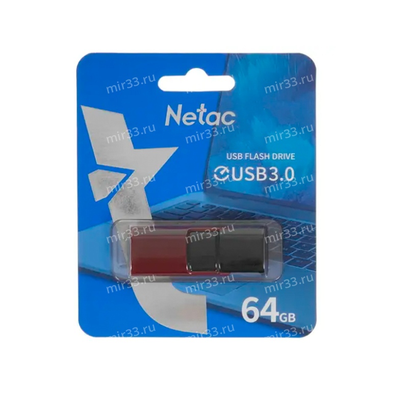 Флеш-накопитель 64Gb Netac U182, USB 3.0, пластик, чёрный, красный