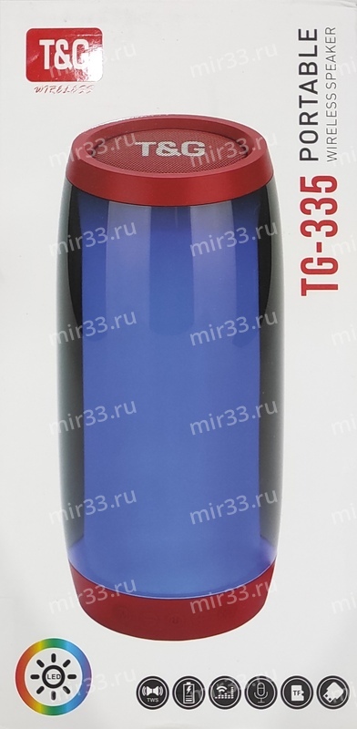 Колонка портативная TG-335, пластик, Bluetooth, TWS, AUX, USB, SD, TF, цвет: красный