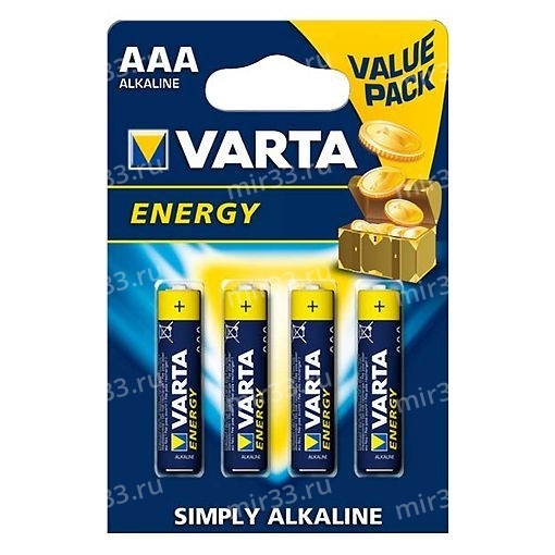 Батарейка AAA Varta LR03-4BL ENERGY, 1.5В, (4/40/200)