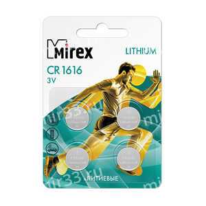 Батарейка Mirex CR1616-4BL Lithium, 3В, (4/216/648)