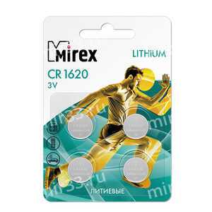 Батарейка Mirex CR1620-4BL Lithium, 3В, (4/216/648)