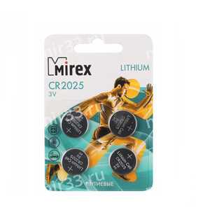 Батарейка Mirex CR2025-4BL Lithium, 3В, (4/216/648)