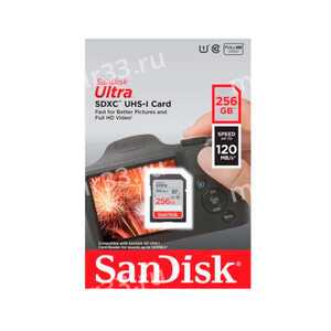 Карта памяти SDXC 256Gb SanDisk, Ultra, Class10, UHS-I 120Mb/s, без адаптера
