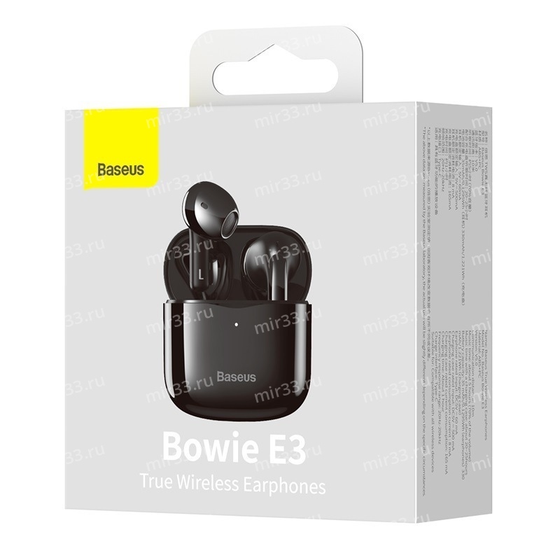 Наушники внутриканальные Baseus E3, True Bowie, Bluetooth, TWS, цвет: чёрный