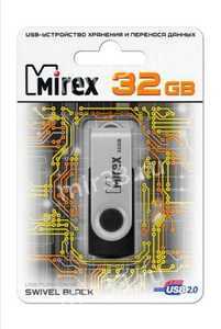 Флеш-накопитель 32Gb Mirex SWIVEL, USB 2.0, металл, чёрный
