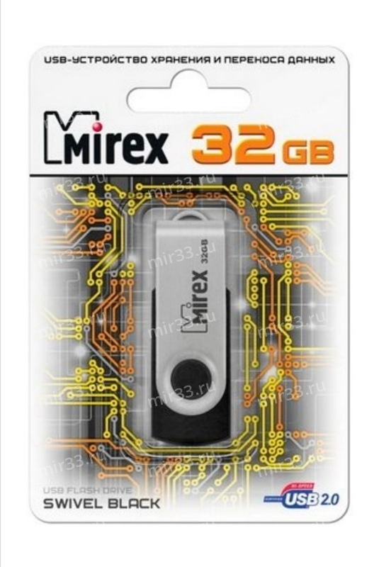 Флеш-накопитель 32Gb Mirex SWIVEL, USB 2.0, металл, чёрный
