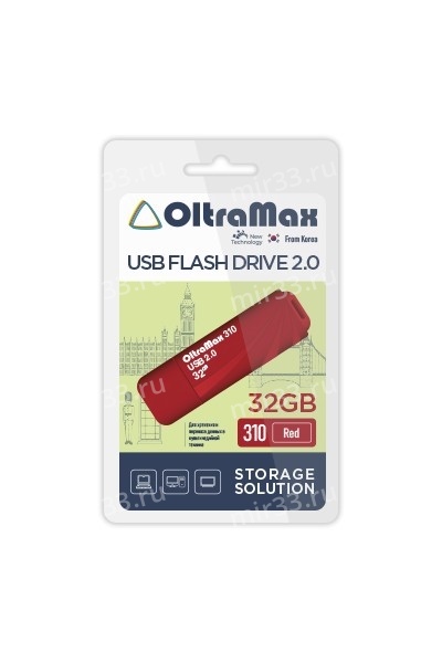 Флеш-накопитель 32Gb OltraMax 310, USB 2.0, пластик, красный