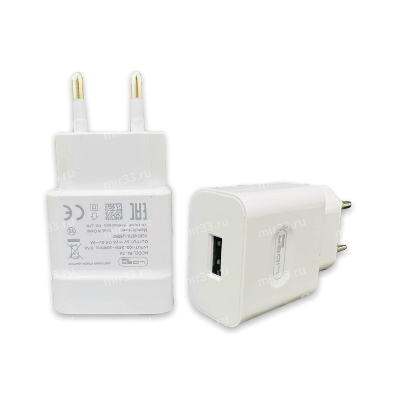 Блок питания на 1 USB Lider mobile L19, 2A, цвет: белый