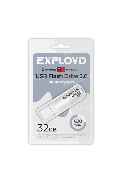 Флеш-накопитель 32Gb Exployd 620, USB 2.0, пластик, белый
