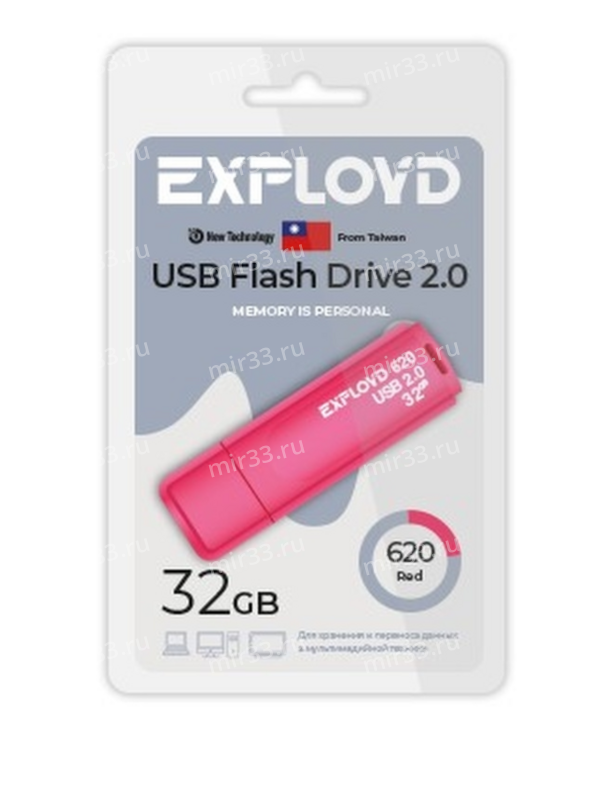Флеш-накопитель 32Gb Exployd 620 , USB 2.0, пластик, красный