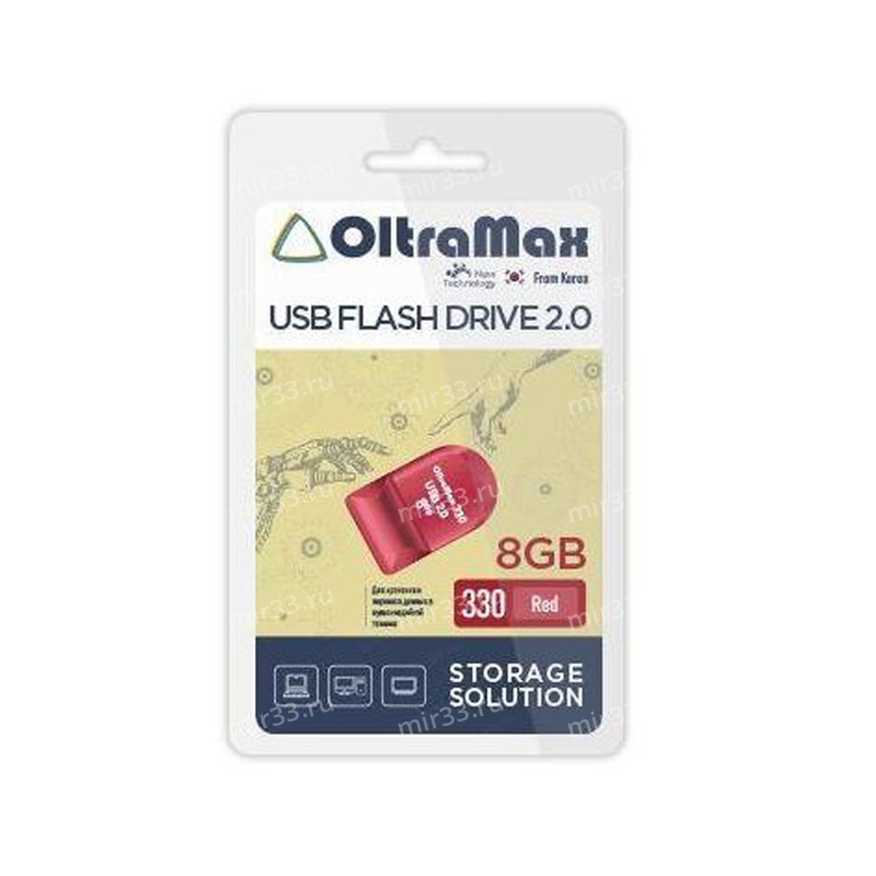 Флеш-накопитель 8Gb OltraMax 330, USB 2.0, пластик, красный