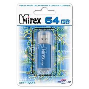 Флеш-накопитель 64Gb Mirex UNIT AQUA, USB 2.0, пластик, синий