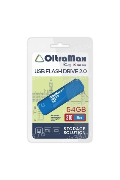 Флеш-накопитель 64Gb OltraMax 310, USB 2.0, пластик, синий