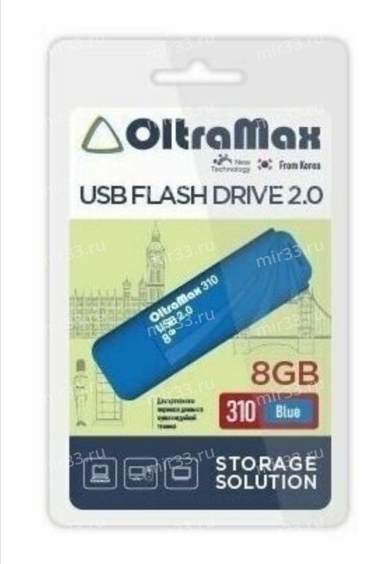 Флеш-накопитель 8Gb OltraMax 310, USB 2.0, пластик, синий