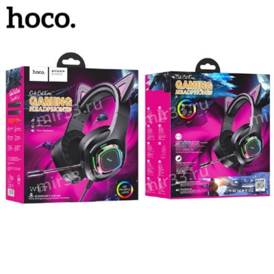 Наушники полноразмерные HOCO W107, пластик, подсветка, микрофон, цвет: Phantom cat