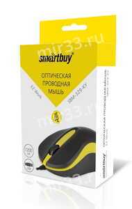 Мышь проводная SmartBuy, 329, ONE, оптическая, цвет: чёрный, жёлтая вставка