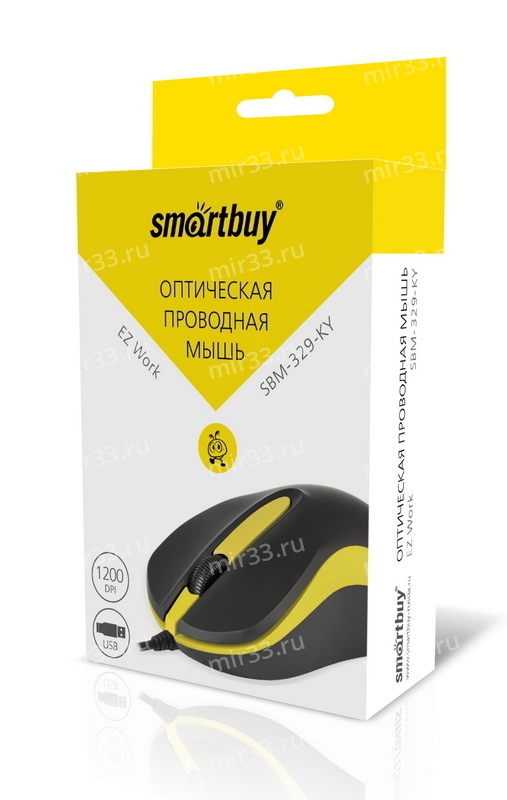 Мышь проводная SmartBuy, 329, ONE, оптическая, цвет: чёрный, жёлтая вставка