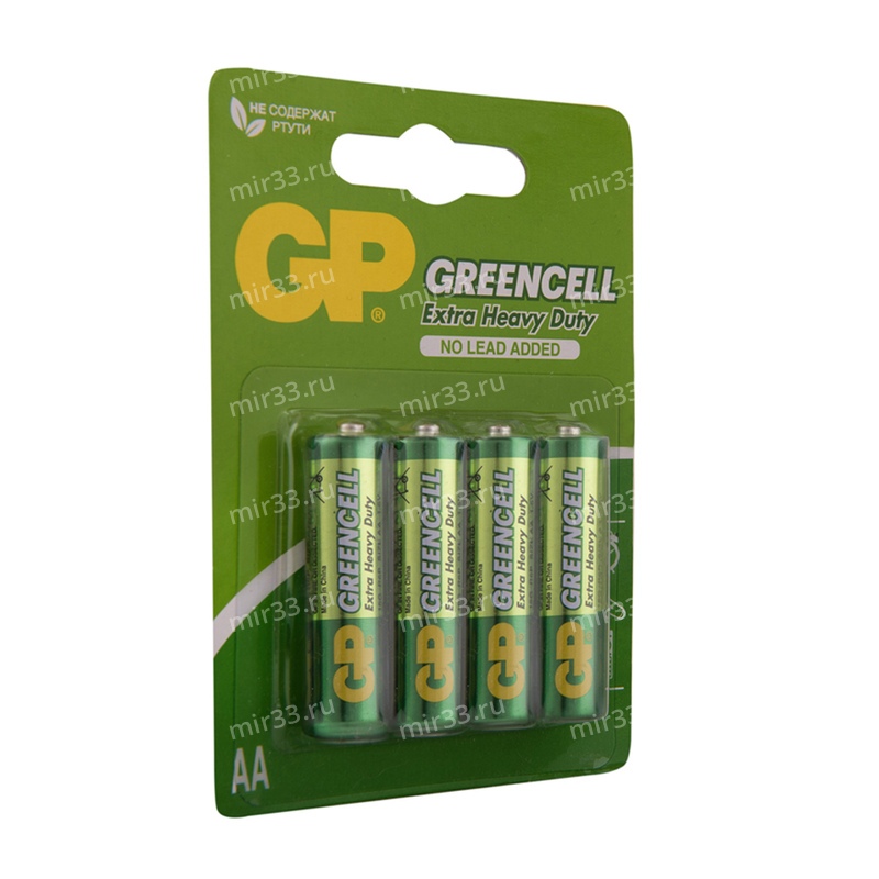 Батарейка AA GP R06-4BL GREENCELL, 1.5В, цвет: зелёный, (4/40/160)