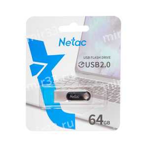 Флеш-накопитель 64Gb Netac U278, USB 2.0, металл, серебряный, чёрная вставка