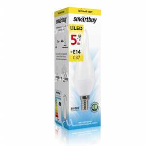 Лампа светодиодная SmartBuy, C37, E14, свеча, 5Вт/220-240V/3000К, LED