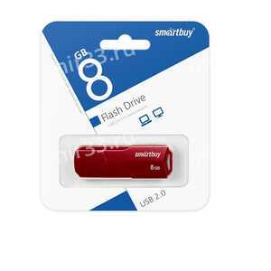 Флеш-накопитель 8Gb SmartBuy Clue, USB 2.0, пластик, красный, тёмный