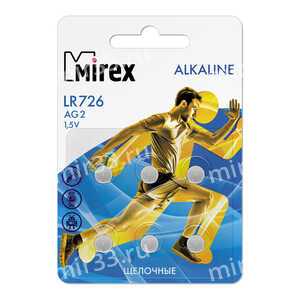 Батарейка Mirex AG2-LR726-6BL Alkaline, (6/216/648)