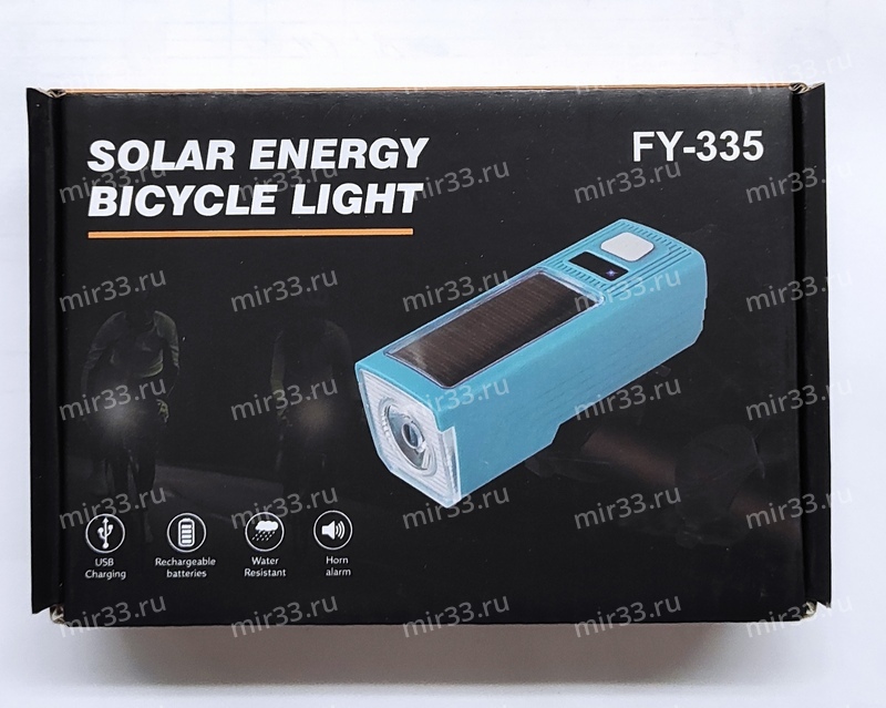 Фонарь велосипедный FY-335 с солнечной батареей
