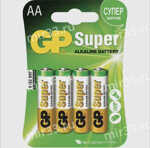 Батарейка AA GP LR06-4BL Super Alkaline, 1.5B, (4/40/320), (арт.GP 15A-2CR4 40/320)