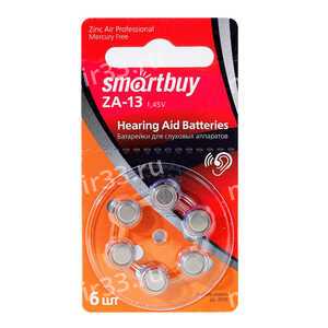 Батарейка SmartBuy ZA13-6BL ZincAir, 1.45В, (6/60/300), (арт.SBZA-A13-6B)