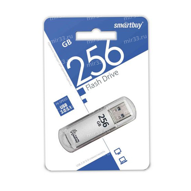 Флеш-накопитель 256Gb SmartBuy V-Cut, USB 3.0, пластик, серебряный