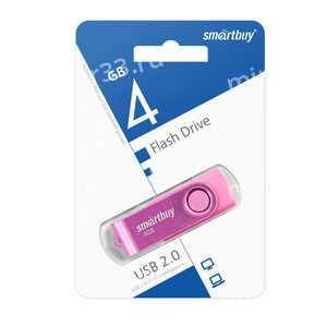 Флеш-накопитель 4Gb SmartBuy Twist, пластик, металл, розовый