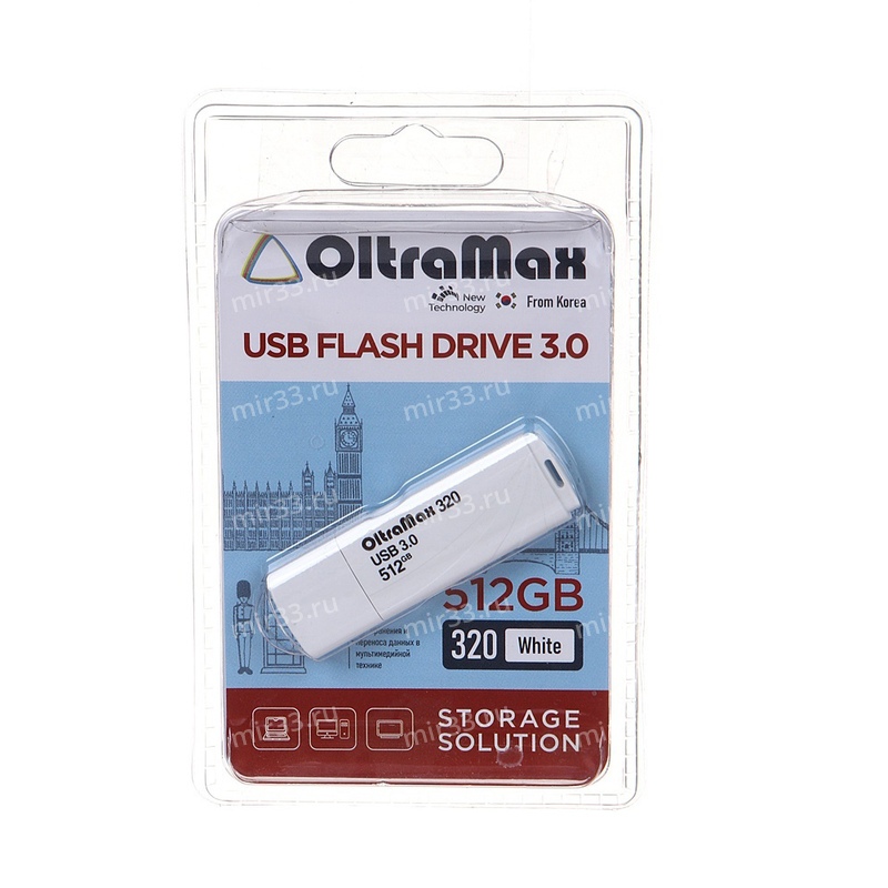 Флеш-накопитель 512Gb OltraMax 320, USB 3.0, пластик, белый