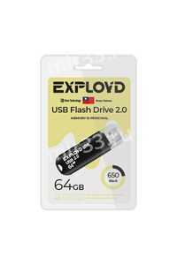 Флеш-накопитель 64Gb Exployd 650, USB 2.0, пластик, чёрный